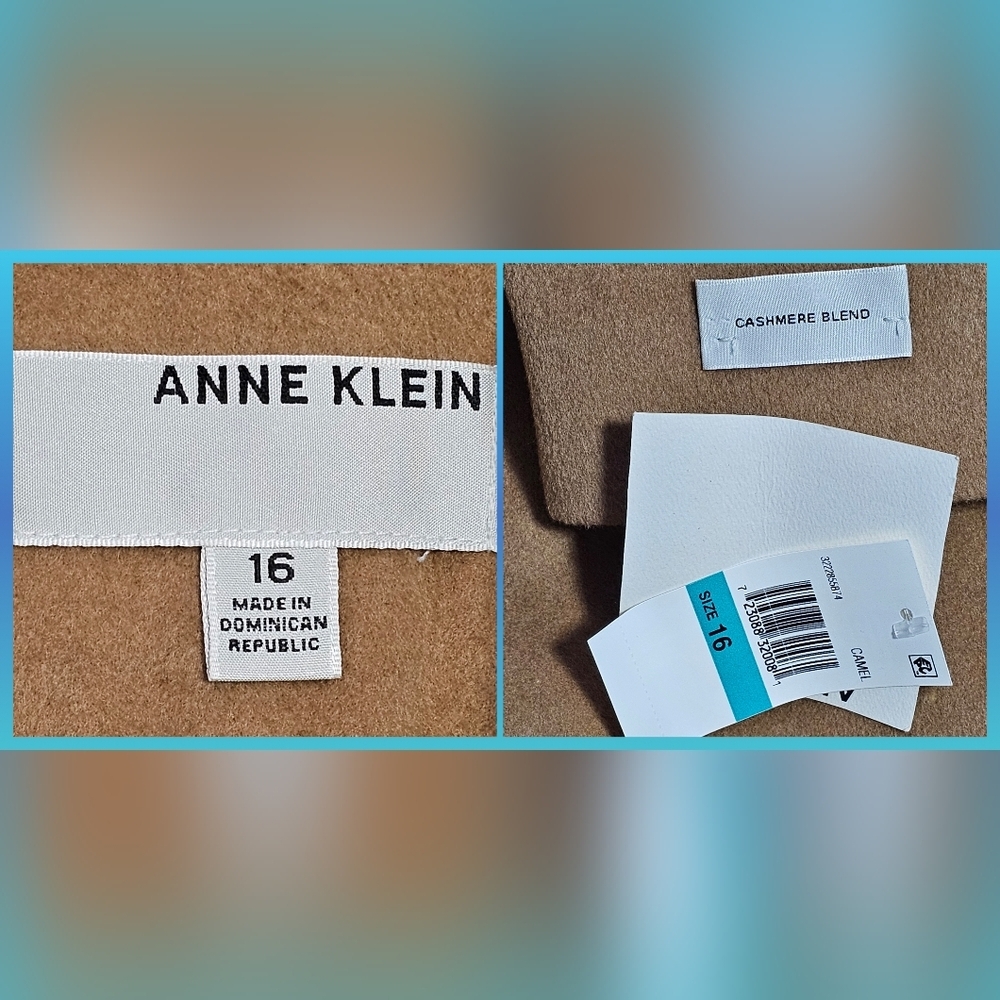 Anne Klein Cashmere Wool Blend Camel Double-Breasted Belted Trench Coat - Picture 4 of 16